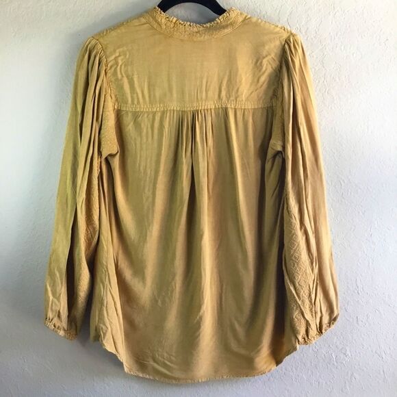 Mustard long sleeve embroidered button down shirt western peasant 1800s saloon S - Picture 4 of 8
